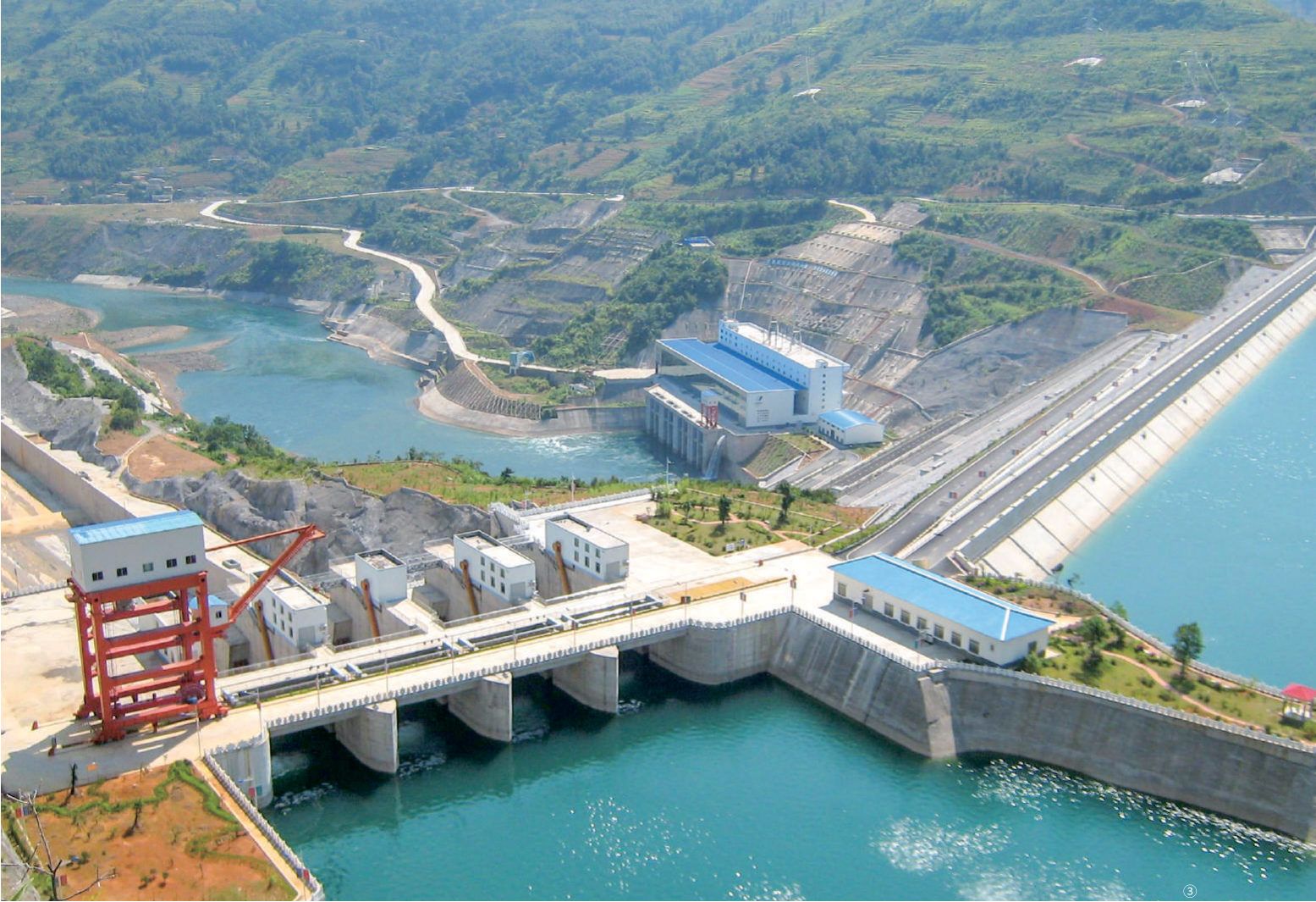 Hydropower dam and spillway on a river