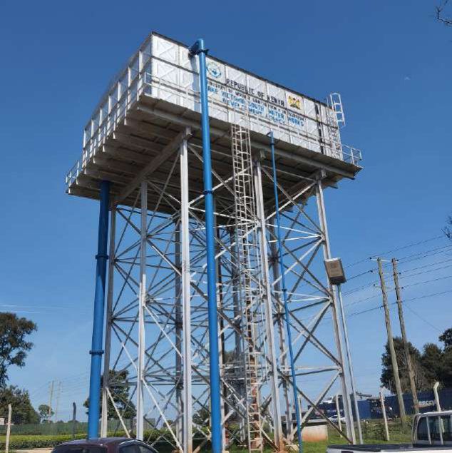 Elevated steel water storage tower